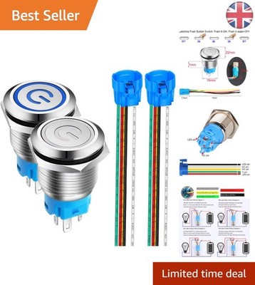 2 Stück Wasserdicht Edelstahl Verriegelbar Drucktastenschalter 12V-24V