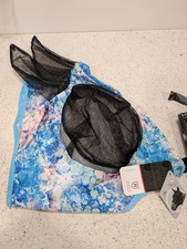 Harrison Howard Fly Mask with Ears Blue Pink Print Black Mesh Size Small Horse