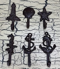6 Nautical Beach Tropical Wall Towel Hook Lot Seahorse Seashell Anchor Star Fish