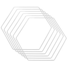 7.9" Width Hexagon Dream Catcher Rings Macrame Wreath Hoop, Silver Tone 6pcs