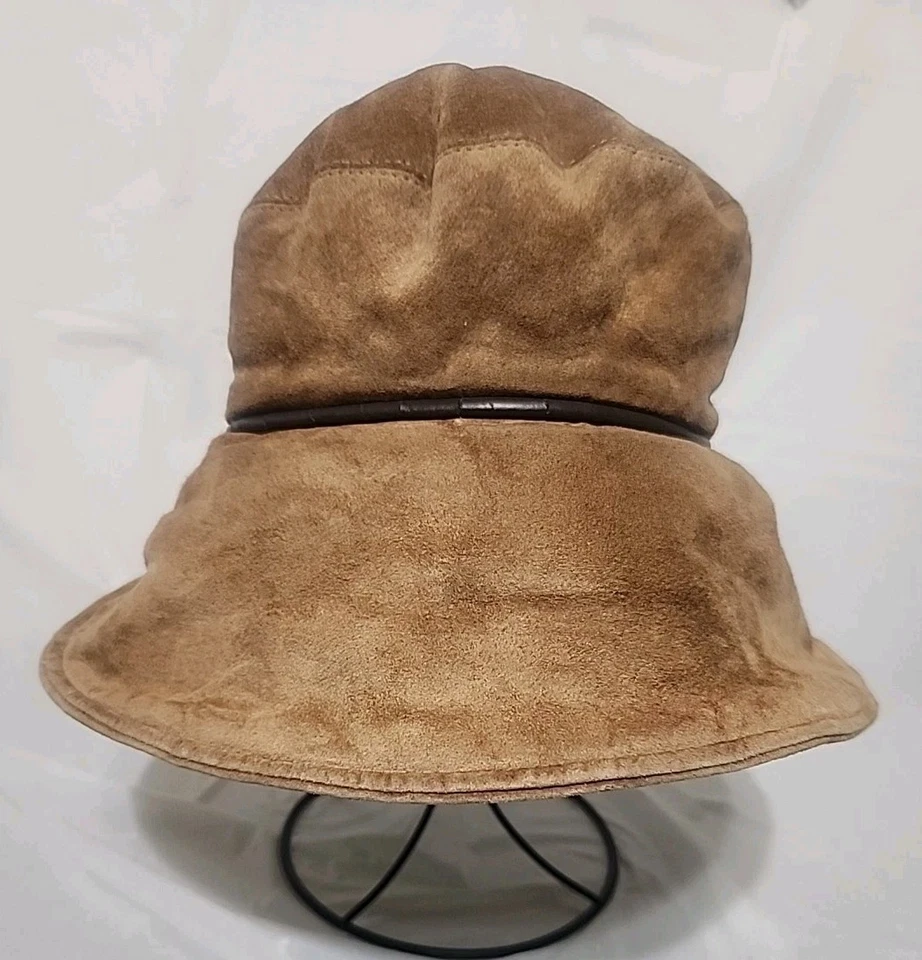 ERIC JAVITS Women Sz M 7- 7⅛ Suede Bucket Winter Rain Repellent Hat Brown VTG US - Image 2 of 4