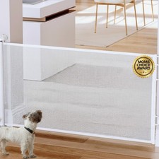 Cumbor Retractable Baby Gate 55  W x 34  H White Mesh Stair Doorway