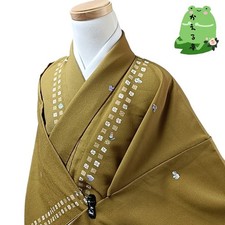 Kaerutei Kimono Synthetic Fiber Fine Pattern Used Beige Japan