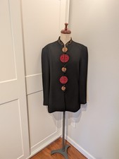 Vintage Chinese Mandarin Jacket Women Sz XL Black Embroidery Lined Zip Shanghai