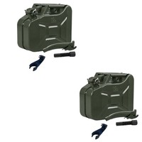 2X Benzinkanister Kraftstoffkanister Metall 10 Liter Oliv Inkl. AusgießEr + Halt