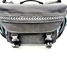 Vintage Padded Camera Shoulder Bag Black Canvas Teal Interior Reflective Chevron