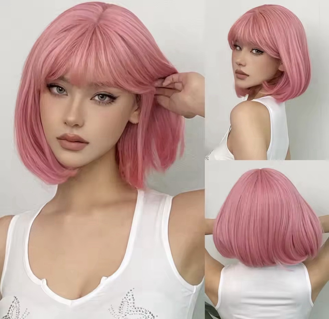 Perruque synthétique rose courte 30cm : changez de style pour vos soirées et festivals
