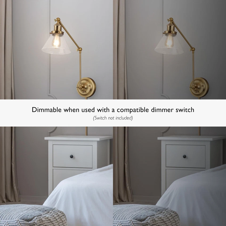 Augustin Wall Sconce, 1-Light, Swing Arm, Seeded Glass, Hardwire/Plug-in Easy... - Image 4 of 4