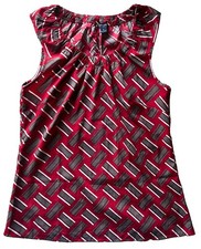 Banana Republic Red/Gray/White Geometric Round Neck Sleeveless Pleated Blouse S