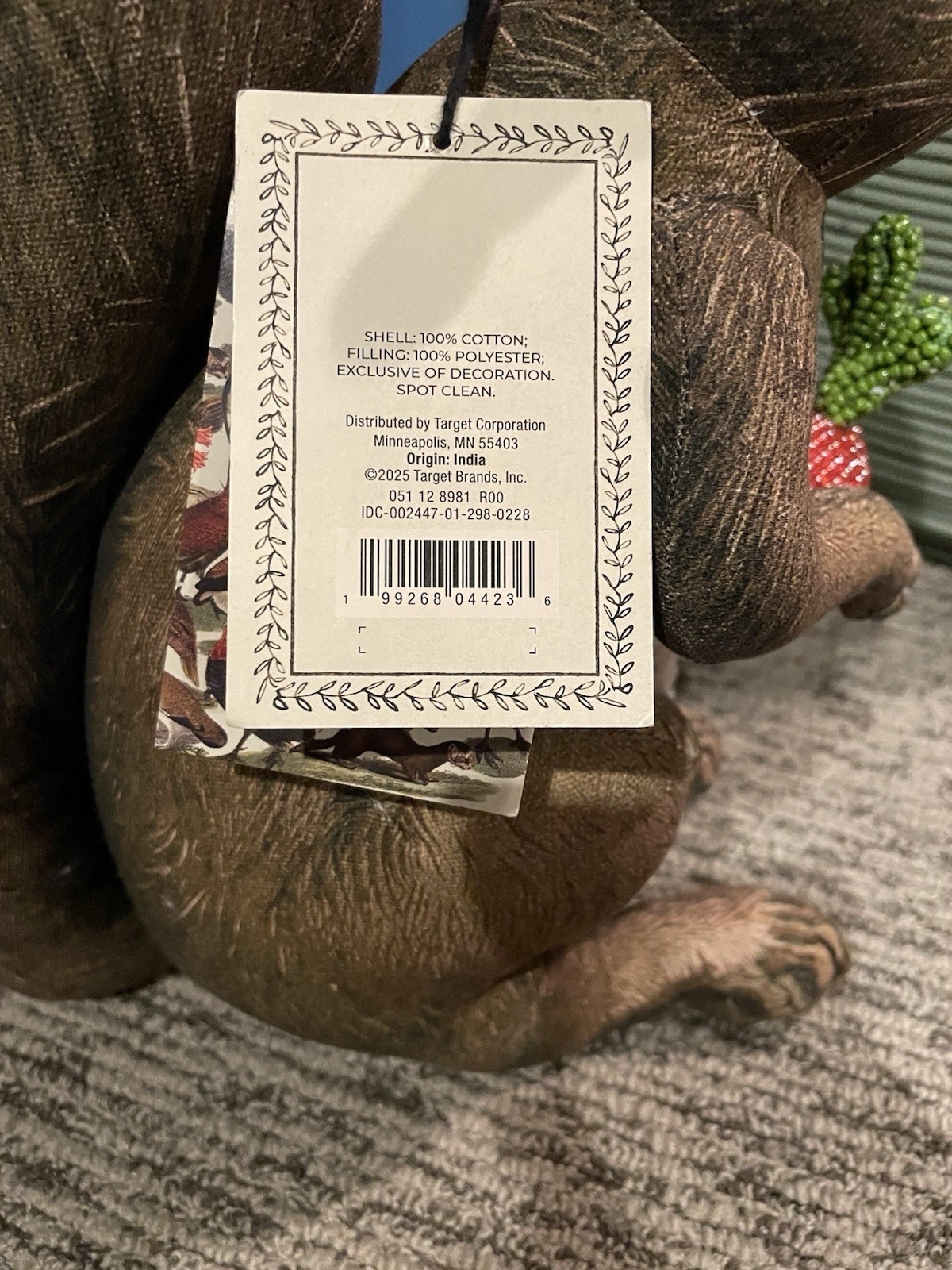 John Derian Target Thanksgiving Plush 11” Squirrel Holding Radish Pillow NEW HTF