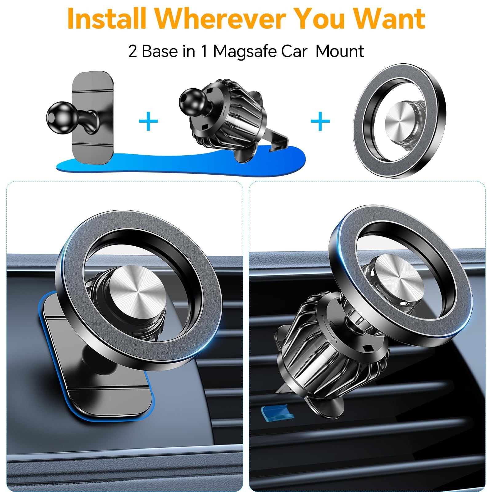 Kaistyle for Magsafe Car Mount【20 Strong Magnets】Magnetic Phone Holder for Car