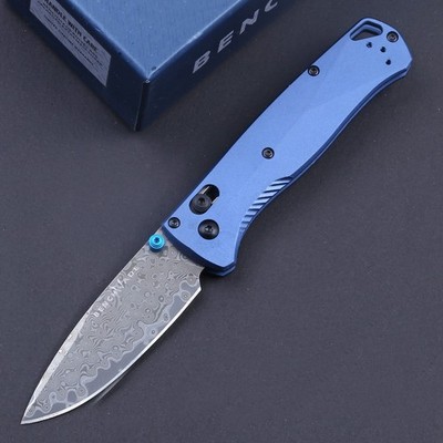 Custom Blue Damascus Steel Blade Light Weight Axis Lock Pocket Folding Knife
