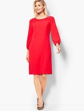 NWT Talbots Size 16 Red Embroidered Crepe Boat Neck Knee Length Shift Dress NEW