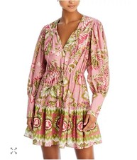 FARM RIO Aura Floral Soft Pink Mini Dress - Excellent! Size L $200 Boho Peasant