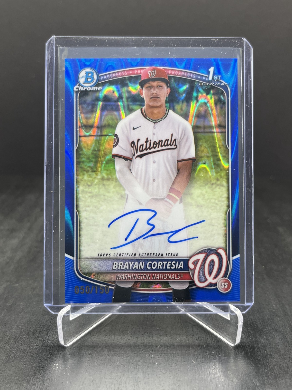 2025 Bowman Chrome Brayan Cortesia 1st Autograph Blue RayWave 050/150 #CPA-BC