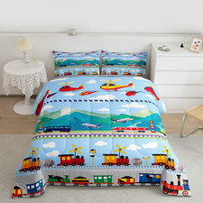 Feelyou Kids Cartoon Train Comforter Set Vehicles Bedding Set For Boys Children