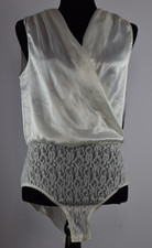 New VTG Sz S Body Suitables Lucie Ann Sheen Pearl White Lace Bodysuit 1 Piece US