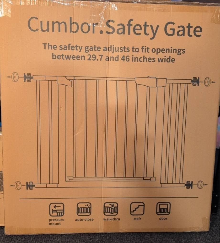 Cumbor 29.7-46" Baby Gate for Stairs, Auto Close Gate,Easy Install - Black