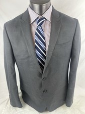 Andrew Fezza Mens Sport Coat 42.R Gray Peak Lapel Paisley Lining Stack Pocket