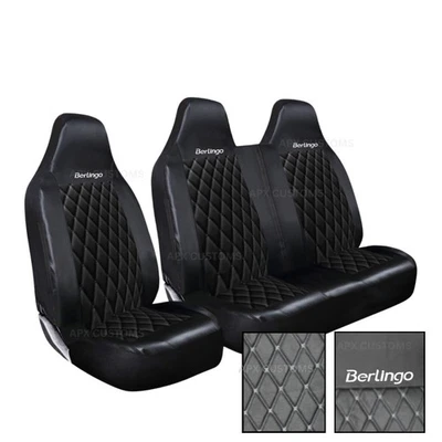 FIT FOR CITROEN BERLINGO ENTERPRISE - BLACK QUILTED LEATHER VAN SEAT COVERS 2+1