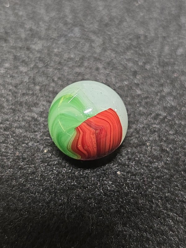 .643 Vintage Akro Oxblood/green  Patch Marble