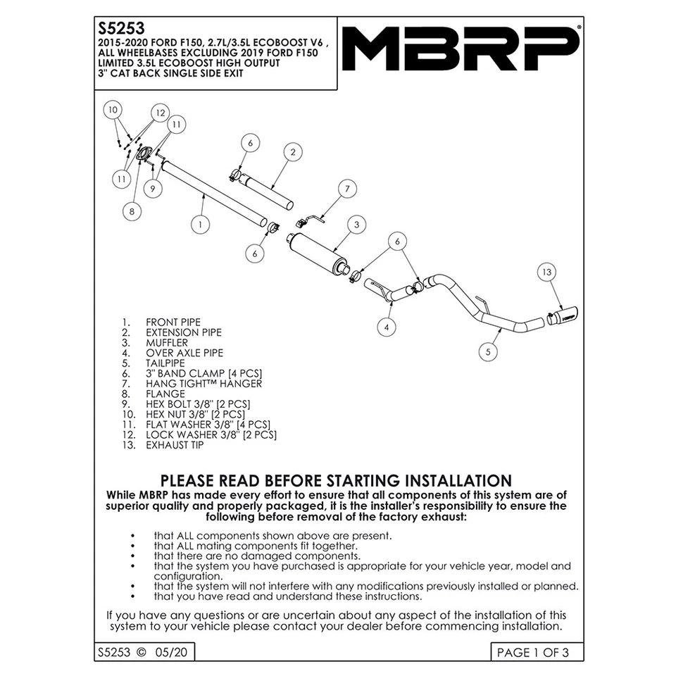 MBRP S5253BLK Black Steel Cat Back Exhaust for 2015-2020 Ford F-150 2.7L 3.5L V6 - Image 3 of 4