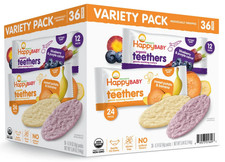 HappyBABY Organics Teething Wafers, Variety Pack, 36 ct.