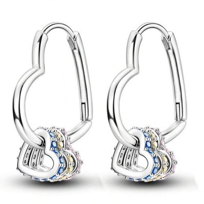 Heart Dangle Earring With Three Small Heart-Shaped Shining Inlaid Pendants