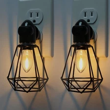 Industrial Plug in Night Light with On Off Switch, 2-Pack Farmhouse Night Lig...