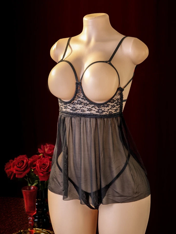 Sexy Camisón Para Mujer de Encaje Transparente - Body Elástico de Nylon/Elastano, Semi Foto 2 de 4