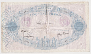 BILLET DE 500 FRANCS BLEU ET ROSE DU 31 3 1938 TB