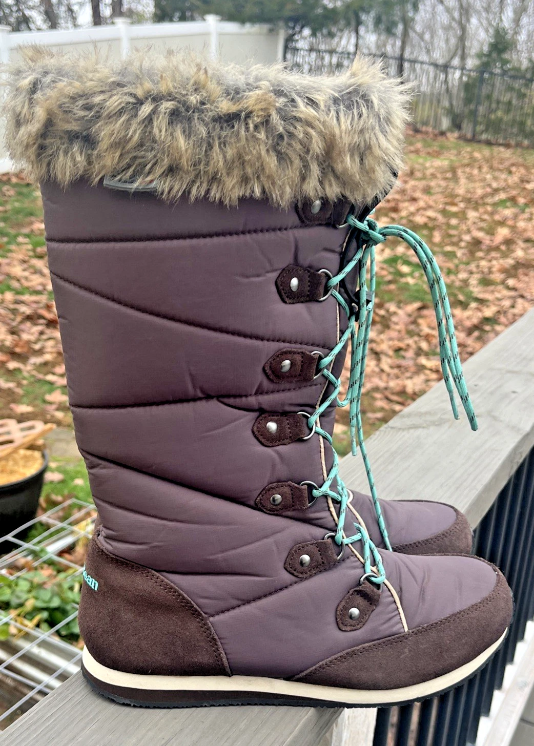 LL Bean 284883 Carrabassett Fur Lace-Up Knee High Winter Snow Boots Women's 8
