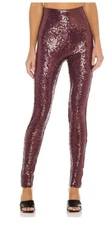 Commando Womens High Waist Stretch Sequin Leggings Red Wine Size Small NWT