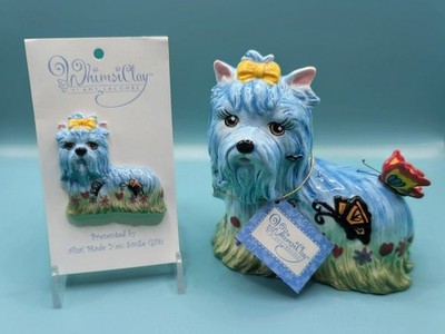 Sunshine Yorkie Dog Figurine By Amy Lacombe WhimsiClay With Pen 