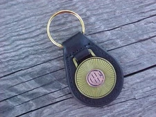 International Harvester IHC Leather Key Fob Antique Gold Medallion Unique Logo