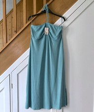 TU Size 20 Blue Dress Halterneck Tie Up Straps Textured Cable Ribbed Pattern