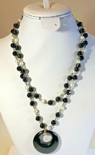 WK Whitney Kelly Sterling Silver Pearl Round & Jewel Onyx Bead 36" Necklace