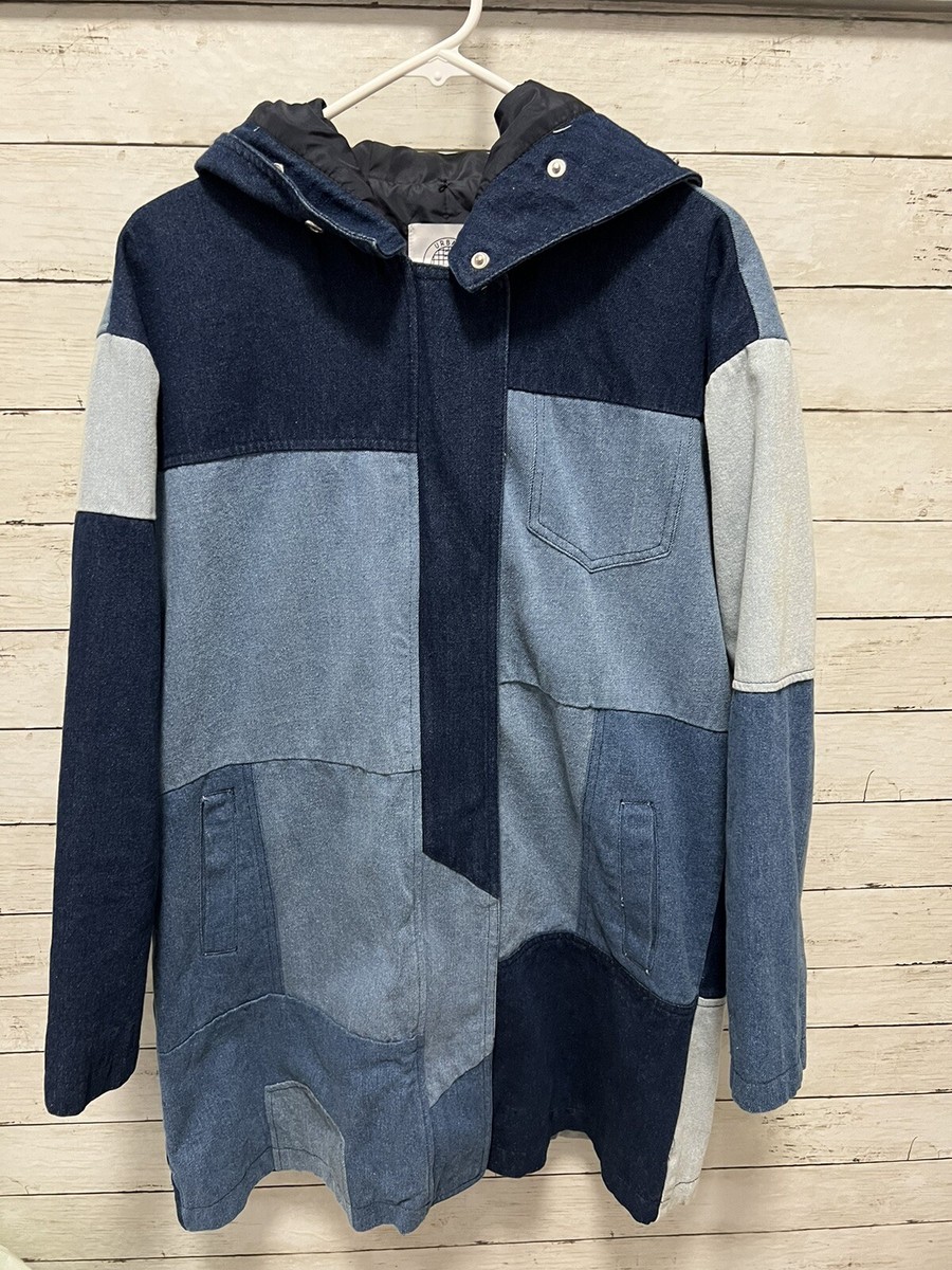 Urban Outfitters Patchwork Denim Long Lined Hooded Jacket