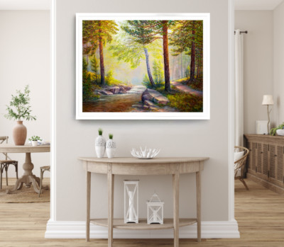 Nature Print, Forest Wall Art, Watercolor Framed Vector Wall Art, Oil Paintiing