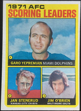 1972 Topps  #7 NFL 1971 AFC SCORING LEADERS Yepremian/Stenerud/O'Brien EX/MT+