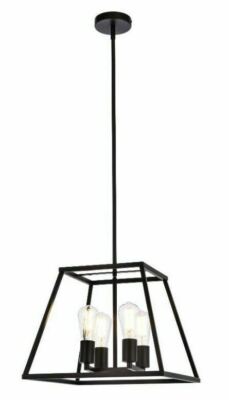 Chandelier Black Farmhouse Living Dining Room or Kitchen Island 4 Light Fixture