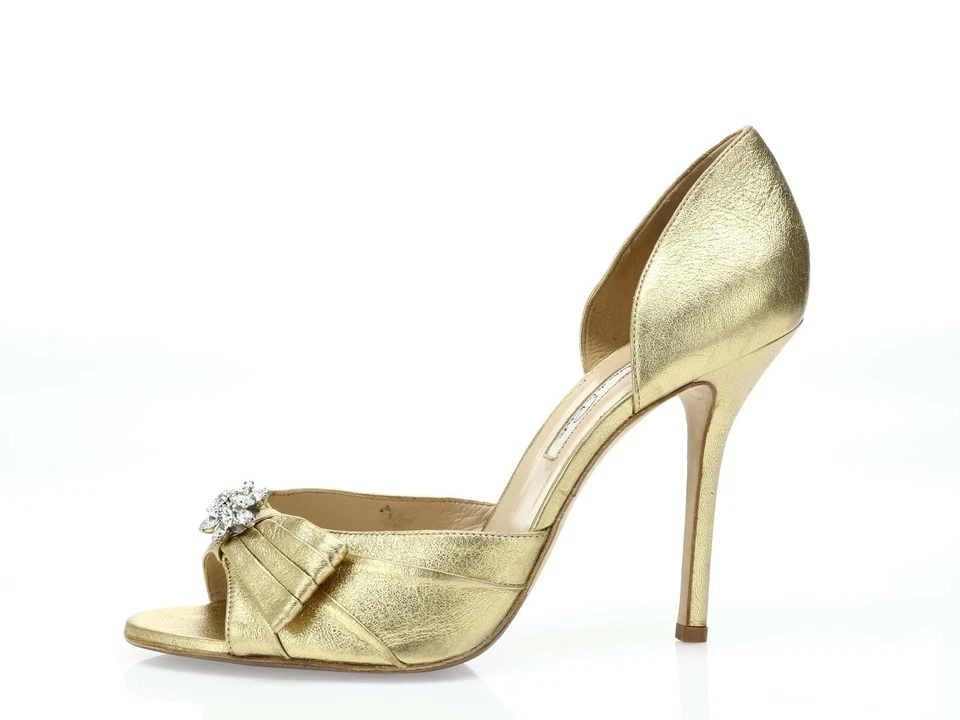 Zapatos de salón Oscar De la Renta de cuero dorado con punta abierta talla 40,5 Foto 2 de 4