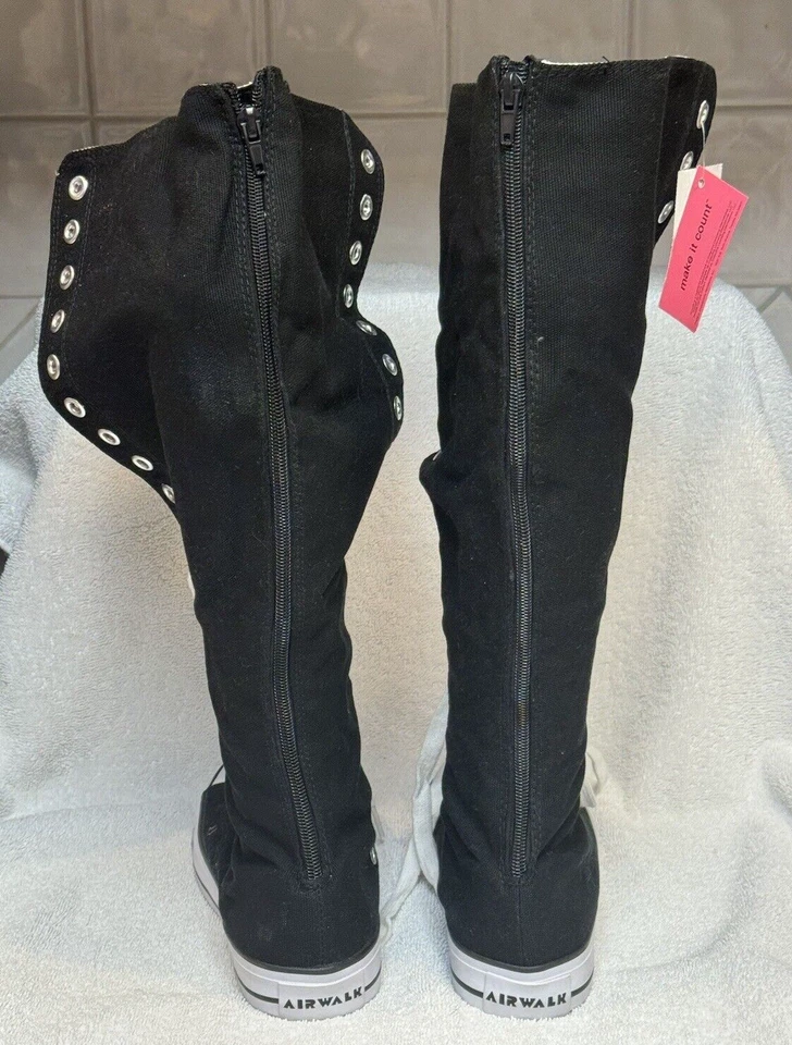 Botas/tênis Airwalk altura do joelho zíper completo + cadarço preto 68497 feminino tamanho 8 - Imagem 4 de 4