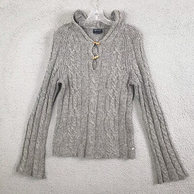 American Eagle Sweater Womens L Gray Wool Cable Knit Hoodie Normcore Fairy Cozy