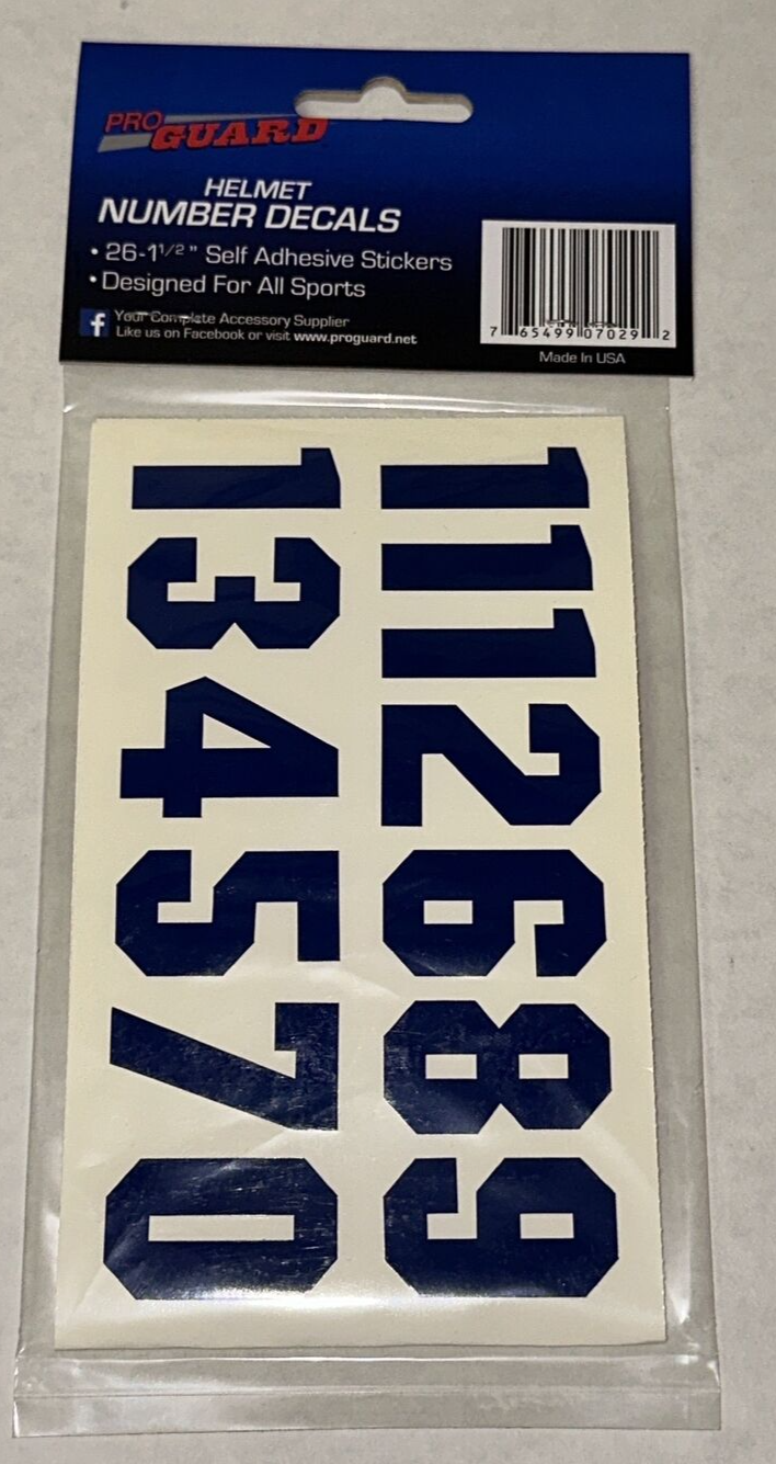 DARK BLUE Pro Guard Number Decals 26 x 1/2" Self Adhesive Hockey Helmet Stickers eBay