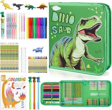 Fruit Scented Markers Set 57Pcs with Glitter Dinosaur Pencil Case & Stationery,