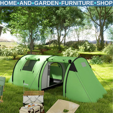 Tunnel Camping Tent 4-Person Free Standing Rectangular with Accessories Green