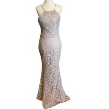 Maniju Grey Lace Cocktail Gown Dress Size Medium