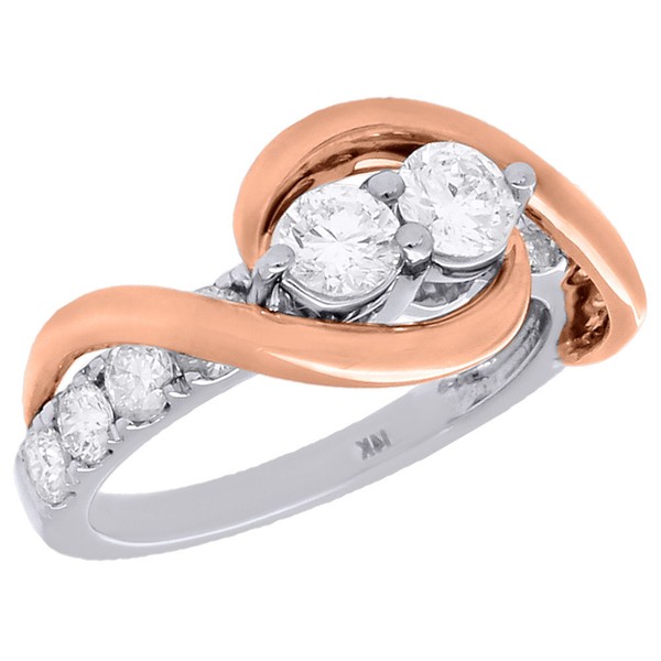 14K Weiß & Rosegold Zwei Stein Diamant Verlobungsring Freundschaft Wirbel 1.50-image