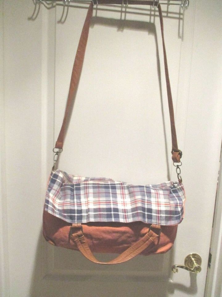 Bolso hobo de hombro American Rag naranja/azul tela a cuadros Foto 3 de 4